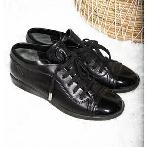 Chanel Authentic Lambskin Sneaker Lace Up Athletic Style Patent Leather Shoes 8